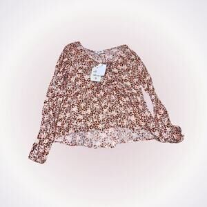 Pink Rose cream floral long sleeve shirt | Sz XS